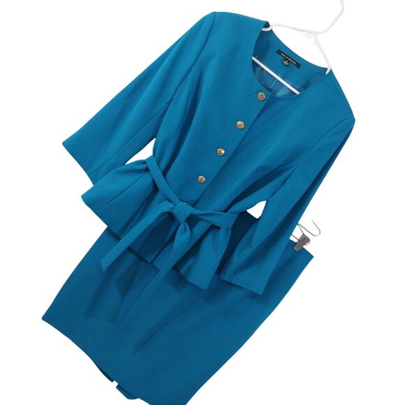 NWOT! ZAC & RACHEL! TURQUOISE BLUE BELTED WAIST 2 PC JACKET & SKIRT SUIT! SZ 14 - Picture 1 of 11